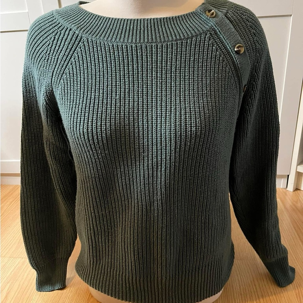 Green Button-Detail Sweater